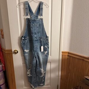 Stylish Distressed Denim Overalls